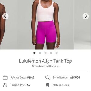lululemon Align™ Tank Top *Light Support, A/B Cup
Strawberry Milkshake
Size 8